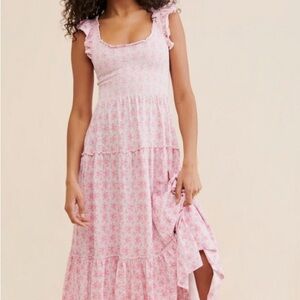 LoveShackFancy Pink Ruffled Smocked Maxi Dress Chessie Dress